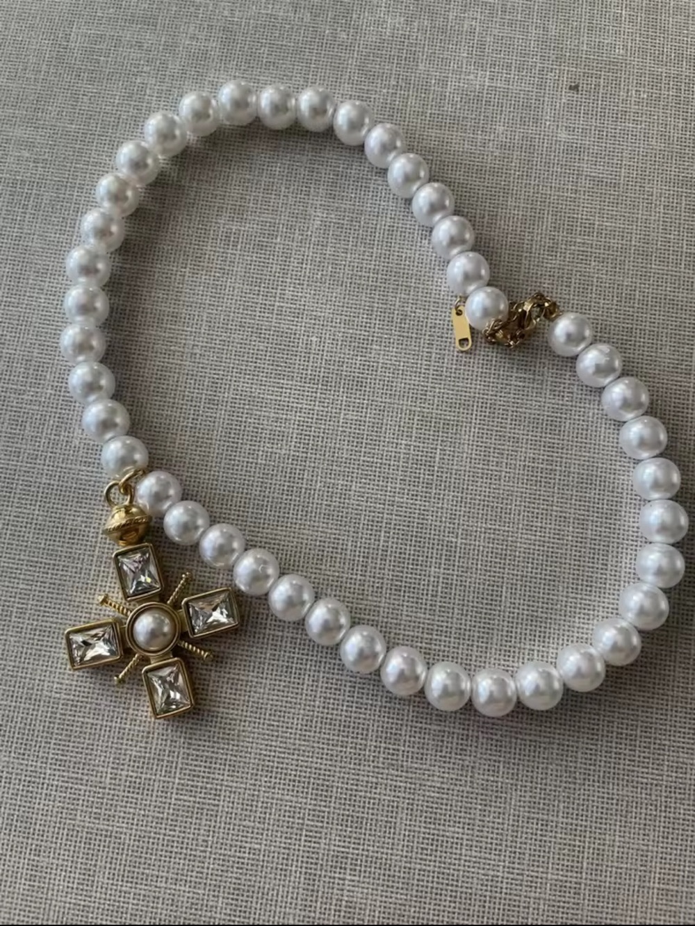 Gold Cross Pearl Pendant Necklace - Picture 8 of 16